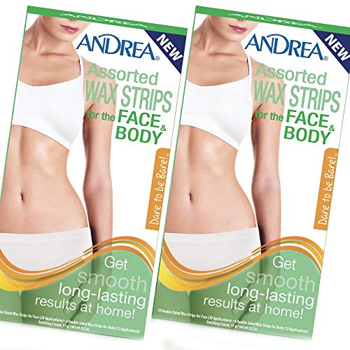 Andrea Assorted Wax Strips for the Face and Body - 20 Applications, 2 Packs