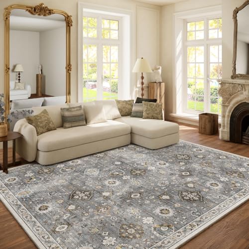 Machine Washable Rug for Living room: 6x9 Area Rugs Boho Vintage Rugs Stain Resistant Non Slip Low Pile Lightweight Soft Carpets for Bedroom Kitchen Dining Room Nursery Kids Room Farmhouse Home Office