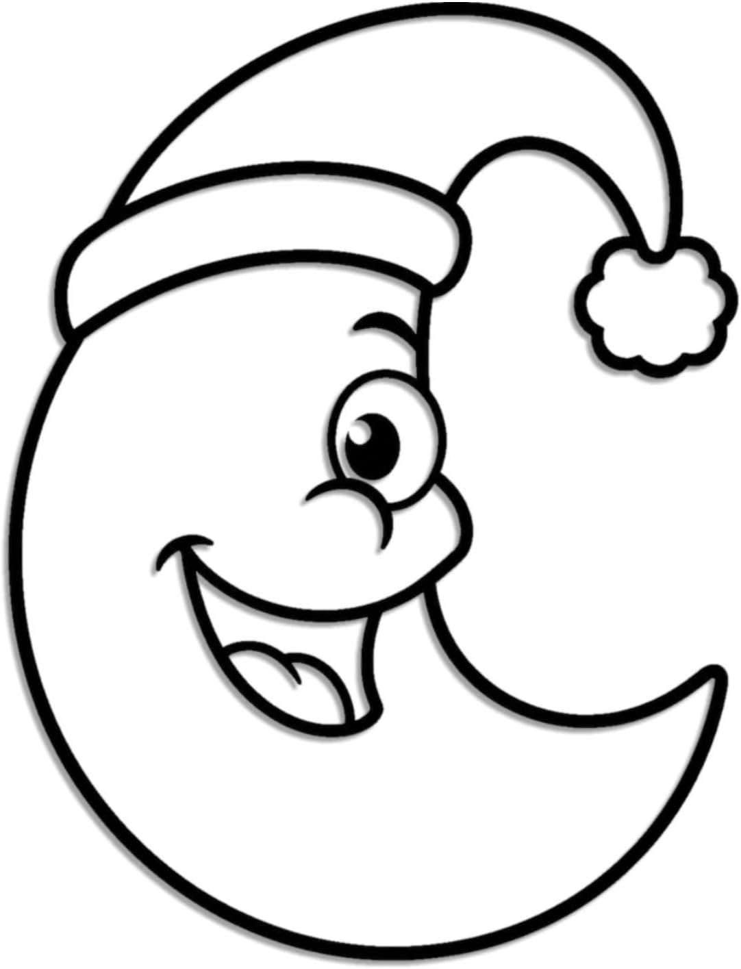 Smiling Moon in Nightcap Metal Wall Art Metal Signs Metal Outdoor Decor Wall Art Decor Funky Quirky Cute Trendy Wall Decoration for Bedroom Dorm Room Apartment Trendy Home Decor Piece (Black,24inch)