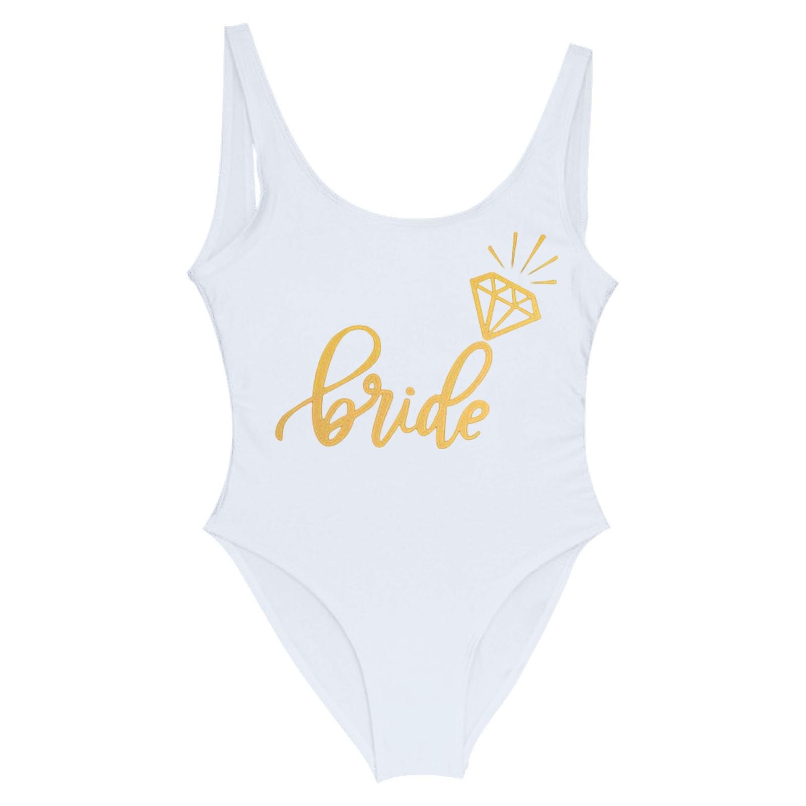 Maillot de bain Bride to Be pour femme - Imprimé lettres - Monokini à coupe haute - Pour demoiselle d'honneur - Pour l'été, la plage, la piscine, les vacances