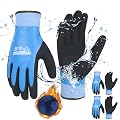 HANDLANDY Waterproof Work Gloves for Cold Weather 2 Pairs, Insulated Winter Work Gloves with Grip for Men Women, Freezer Gloves for Work Below Zero (Large, Blue-Black)