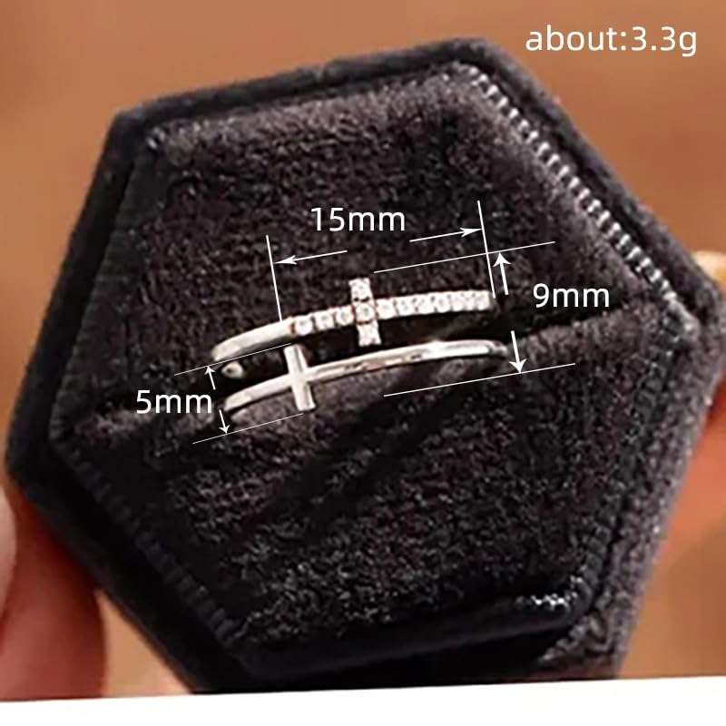 Double Cross Ring 18k Gold Plated 925 Sterling Silver Cubic Zirconia Simple Plain Stackable Statement Promise Rings Inspiration Christian Ring Faith Hope Love Cross Religious Ring Gift (Silver 9#)3