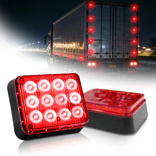 2PCS Magnetic Red Strobe Lights, Emergency Flashing Hazard Lights for Trucks Cars Vehicles, Safety Caution Beacon Rechargeable Battery Powered Wireless Warning 12 Led Light