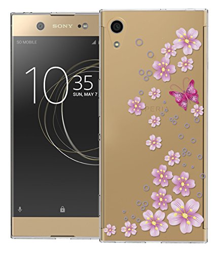 Sunrive Funda para Sony Xperia XA1 Ultra 6,0 Pulgadas, TPU Slim Fit Funda Gel Transparente Carcasa Case Bumper de Impactos y Anti-Arañazos Espalda Cover(TPU Mariposa Flor) + 1 x Lápiz óptico