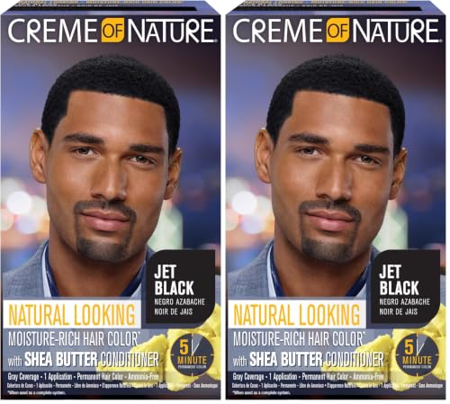Creme of Nature Natural Looking Moisture-Rich Liquid Hair Color for Men with Shea Butter Conditioner, Fast-Acting Ammonia-Free Gray Coverage Hair and Beard Color, Jet Black, 1 Application (Pack of 2)