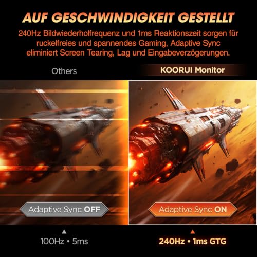 Image of KOORUI 27 Inch Gaming Monitor 240hz, 1ms, FHD 1920x1080, 90% DCI-P3, 100% sRGB Color Gamut, Adaptive Sync Compatible, HDMI, DisplayPort, Black, GN02