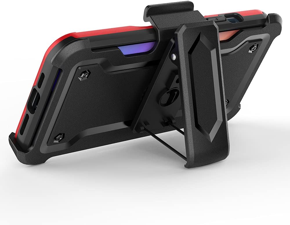 AKIMICA Shockproof Military Grade Drop Tested Phone Case with Metal Kickstand Clip Card Holder Fits for iPhone 13 Mini 5.4 Inch (Red) : Cell Phones & Accessories