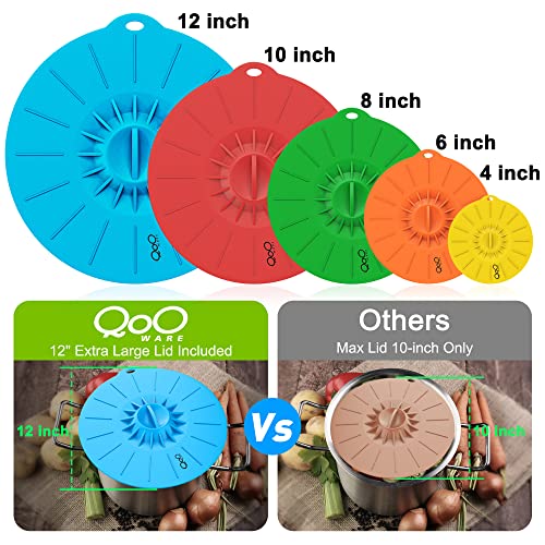 Silicone Food Lids - Set Of 5 Colorful Bpa Free Suction Covers - Heat Resistant Microwave Lids For Bowls, Cups, Pots And Pans - Stovetop, Oven, Fridge And Freezer Safe. #TOP1