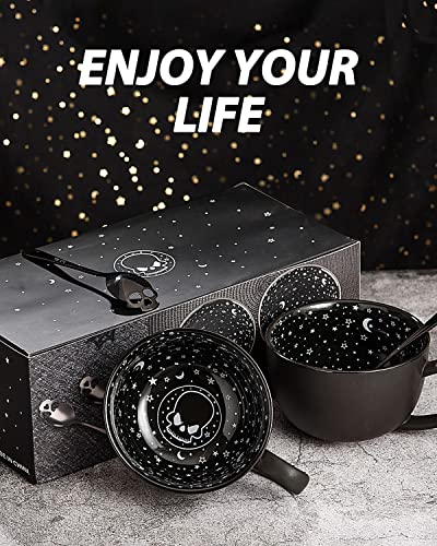 Calatour Set Of 2 Midnight Skull Coffee Large Mugs With Skull Spoons In Gift Box,Cute Halloween Spooky Witch Gifts Goth Decor Cool Novelty Tea Cups,21Oz/620Ml Porcelain(Midnight Black) #TOP5
