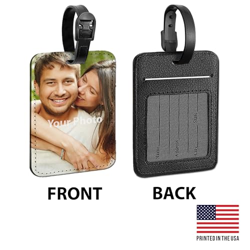 WIRESTER Set of 2 Personalized Custom Luggage Tags with Your Photo, PU Leather Name Tag Suitcase Tag Bag Tag Business ID Card Holder Travel ID Tag for Travel Suitcase Baggage Luggage2