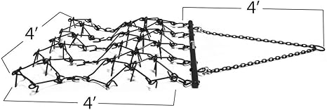 Titan Attachments Heavy Duty Drag Harrow 4 FT x 4 FT Leveling Grading Steel Mesh, 3/8in Tines, Tow Behind Agricultural-Style Drag