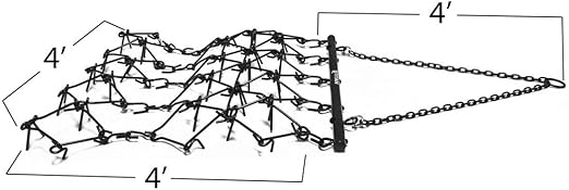 Titan Attachments Heavy Duty Drag Harrow 4 FT x 4 FT Leveling Grading Steel Mesh, 3/8in Tines, Tow Behind Agricultural-Style Drag