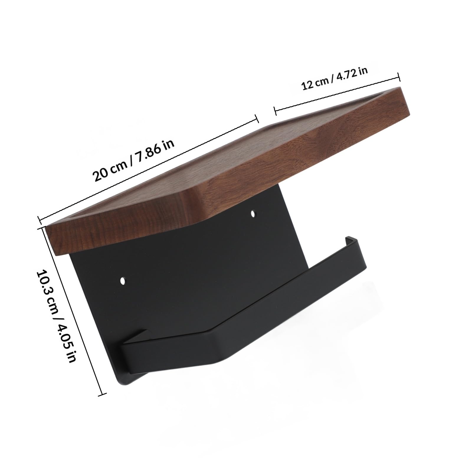 Portarrollos de papel higiénico multifunción de madera de nogal negro con estante integrado, soporte resistente para accesorios de baño y rollos de papel higiénico, diseño de madera