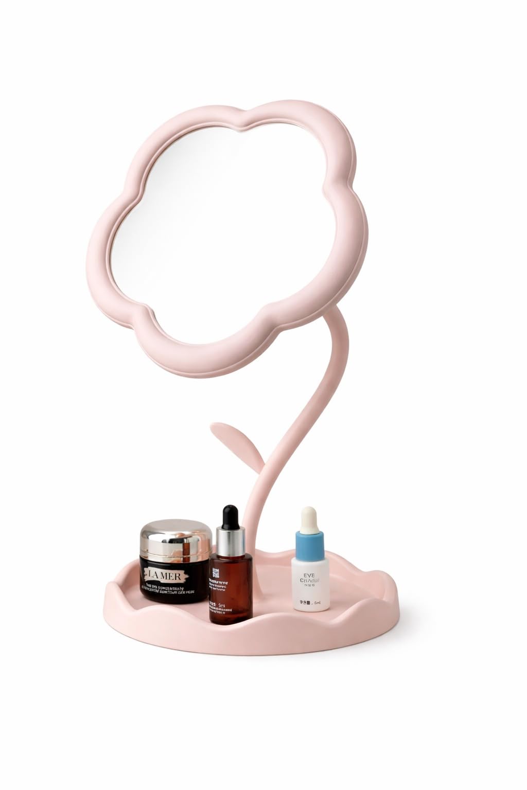 Flower Shape Makeup Mirror with Storage Tray, Tabletop Vanity Mirror for Dressing Table, Cosmetic Organizer Stand, Pink-image-43