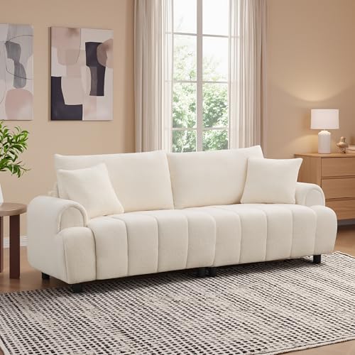 UMBFUN 88'' Boucle Loveseat Couch, Modern Oversized 2 Seater Couches with Round Armrest & Solid Wood Frame, Upholstered Sherpa Deep Seat Sofa for Living Room, Bedroom, Apartment, Beige