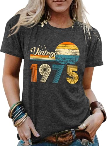 Sxkayxr 50th Birthday Gifts for Women Vintage 1975 T Shirts for Women Retro Birthday Party Top Casual Short Sleeve Tee Tops