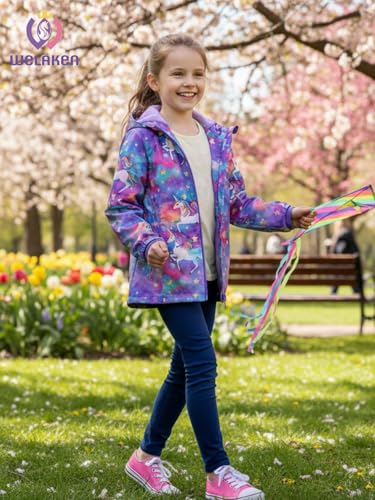 Image of WELAKEN Fleece lined Jackets with Water-Resistance Frabic for Kid's & Toddler II Girl's Rain Jacket & coats