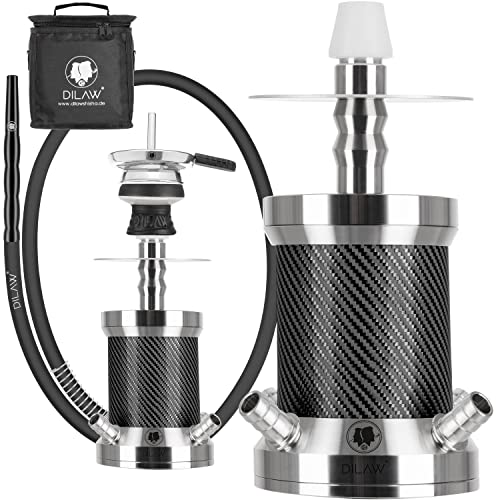 DILAW® Turtle X Carbon Shisha Aluminium 22cm Hookah to Go 4 Anschlüsse mit Tasche | Wasserpfeife Edelstahl Kaminkopf…