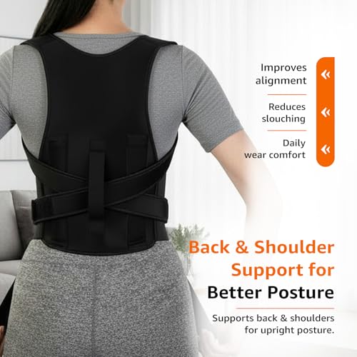 Image of Amazon Basics Posture Corrector Support Belt | Adjustable Back & Shoulder Support for Improved Posture | Breathable & Lightweight Design | Men & Women | XL