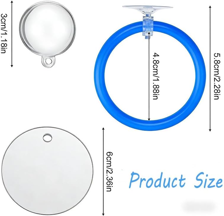 Betta Fish Toys & Accessories Set,Includes Floating Mirror with Ball, 2 Training Rings & Suction Cups for Beta Fish Aquariums (Blue)