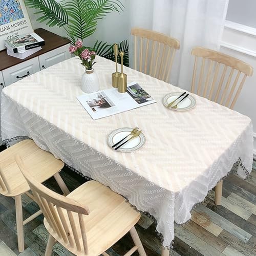 Nappe decoration table blanche Beydodo avec vagues pour repas de fête