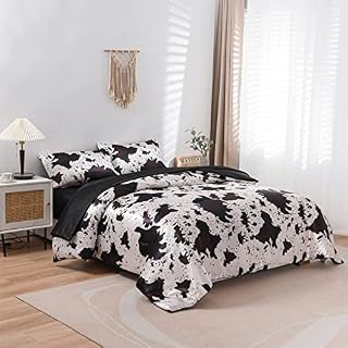 Aimuan Satin Comforter Set, Luxury Silk Like Satin Silky Cute Cow Print Cozy Quilt Set Super Soft Microfiber Cartoon Bedding Sets with 2 Matching Pillow Covers (Brown, King)
