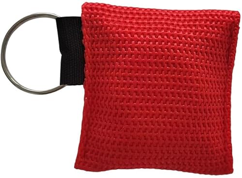 Miniatura 4 de 50 piezas de protector facial de RCP rojo con kit de llavero, válvula unidireccional, barrera respiratoria RCP para primeros auxilios o