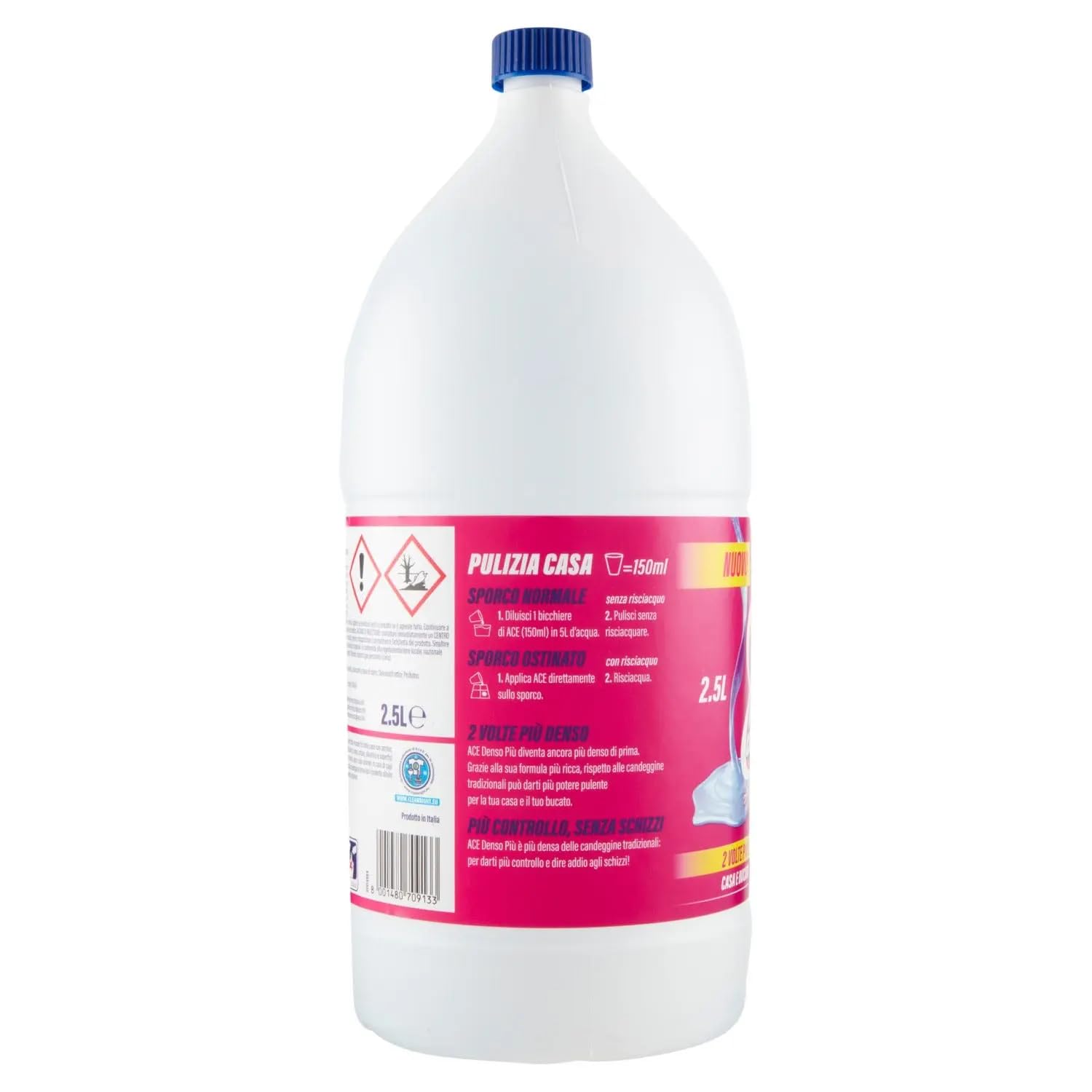 6 candeggina ACE Candeggina Più +DENSA Armonie Floreali – Detergente sbiancante per superfici e bucato 2,5 litri + portachiavi Beni Culinari gratuito