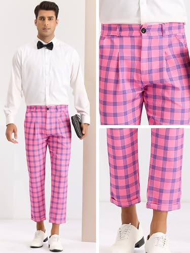 Lars Amadeus Plaid Dress Pants for Men's Stretch Pleated Front Formal Checked Golf Pants4
