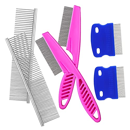 COLLBATH Value Pack Dog Combs 6 Pcs Stainless Steel Fine Tooth Combs for Puppy Cat Rabbit Small Animal with Massaging Effect