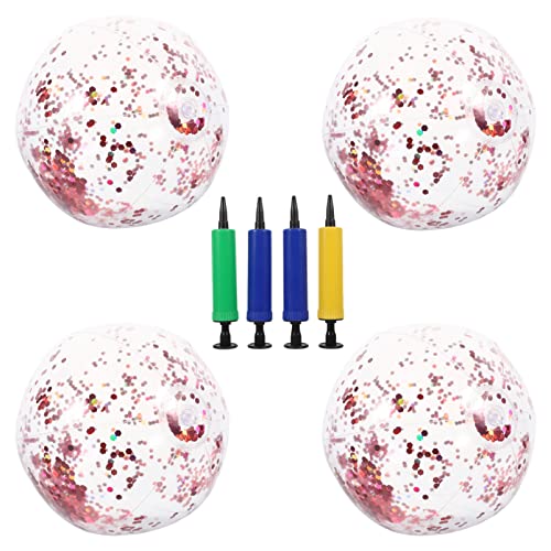LIOOBO 4Pcs Glitter Confetti Inflatable Beach Ball Summer Party Decorations and Fun for Adults for Pool and Beach Activities