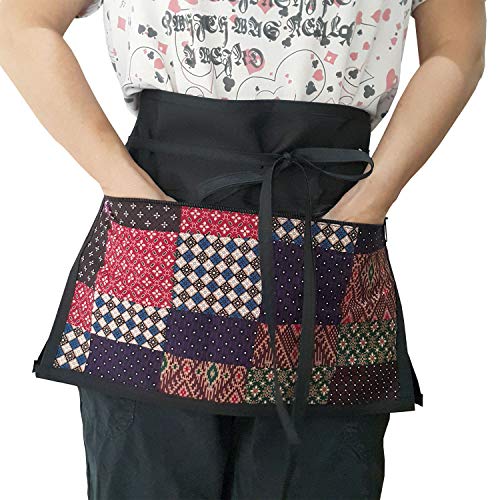 TG888 Waist Short Apron Waitress Chic Printed with 3 Zipper Pockets Kitchen Restaurant Holding Smartphone Server Book Guest Check Card Holder