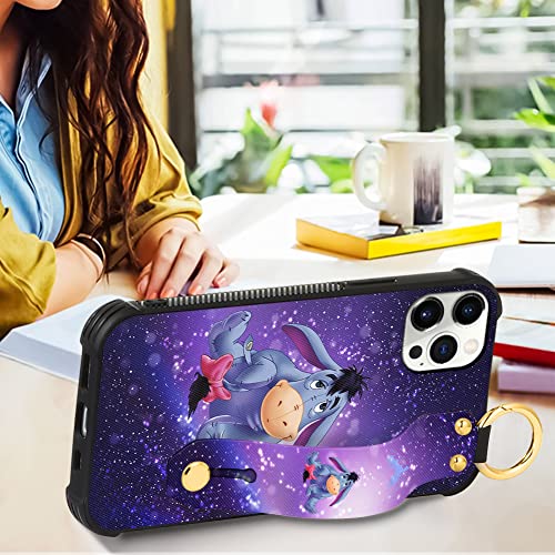 Cuwana Cartoon Case For Iphone 12 Case, Iphone 12 Pro Case 6.1 Inch Cute Purple Eeyore Cartoon Character Design With Lanyard Wrist Strap Band Holder Shockproof Protection Bumper Kickstand Cover #TOP3