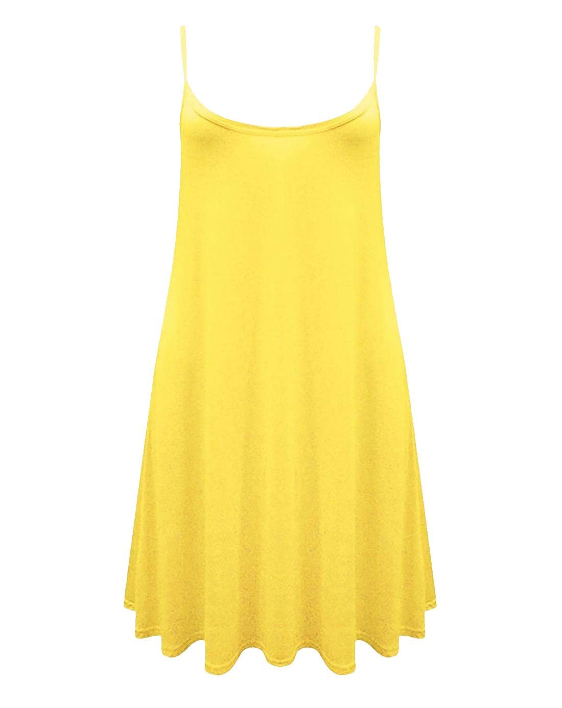 Real Life Fashion Ltd Women's ..Yellow Strappy Cami Swing Dress Plain Flared Cami Dress Casual Vest Top Sleeveless Casual Wear Dress Top Plus Size Uk 8-26