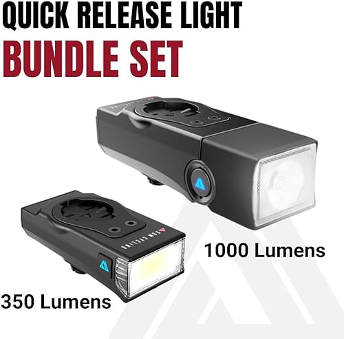 Miniatura 2 de KOM Cycling - Luz delantera de bicicleta de liberación rápida de 1000 lúmenes, diseñada para soportes Wahoo y Garmin con cuarto de vuelta, 6 modos,