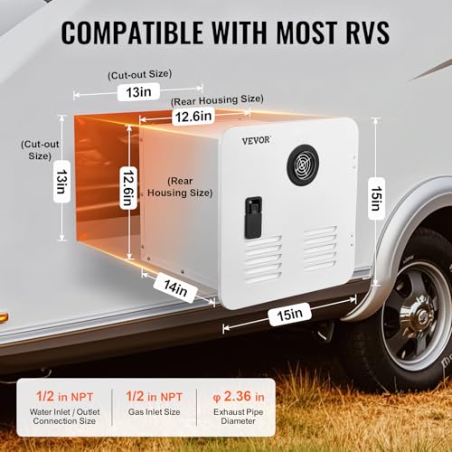 Image of VEVOR RV Tankless Water Heater, 42000BTU, Instant Shower with 15 x 15 inches White Door and Remote Controller, Ideal for RVers' Family Everyday Use (Propane)