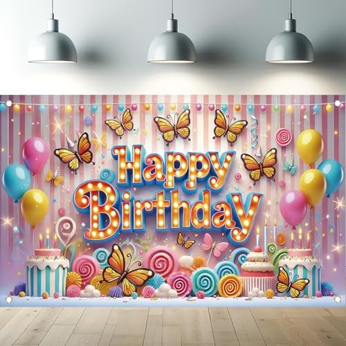 Blissyard Happy Birthday Backdrop Banner - 71x43 Inch Rainbow Cloud Design - View #6