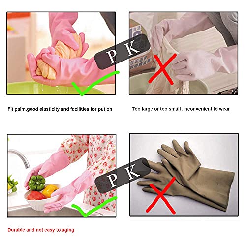 Firebee Rubber Latex Waterproof Dishwashing Gloves,Long Cuff And Flock Lining Household Cleaning Gloves 2 Pair (Medium) #TOP5