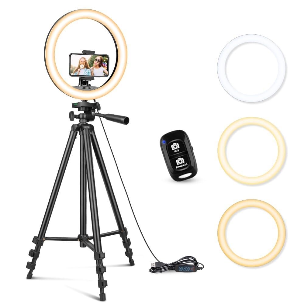 Ringlicht mit Ständer, 127 cm (50 Zoll) Handy-Stativ für iPhone und Android, LED-Ringlicht mit Fernbedienung, 3 Farbmodi und 10 Helligkeitsstufen für TikTok, Zoom und Videoaufnahmen