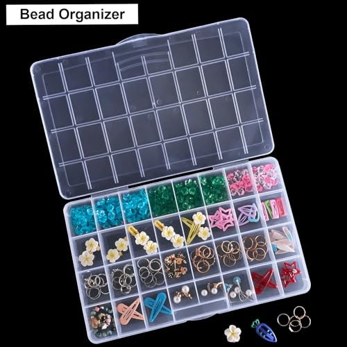 Image of DUOFIRE 32 Grids Bead Organizer, Craft Organizers and Storage with Fixed Compartment, Plastic Bead Storage for Jewelry Beads Earring Tool Fishing Hook Small Accessories