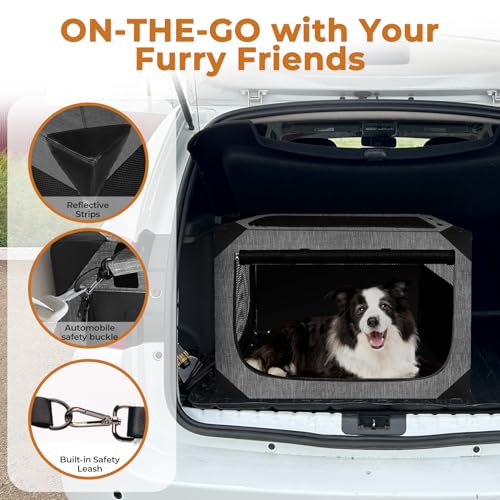 Dog Crate, Collapsible Soft Travel Crate for Large Dogs (3 Year Warranty), Indoor & Outdoor Portable Pet Kennel with Chew-Proof Mesh Window (Dark Gray, 36" L x 25" W x 25" H) - Image 6