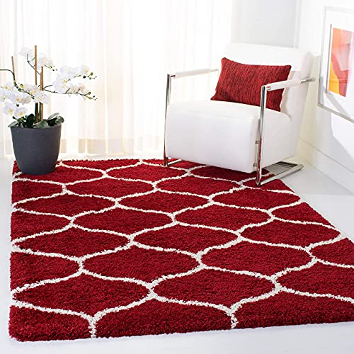 Image of SWEET HOMES Super Ultra Soft Shaggy Handcrafted Anti-Skid Silk Touch Rectangular Carpet. Size 3X5 Feet, Colour, Red /Ivory
