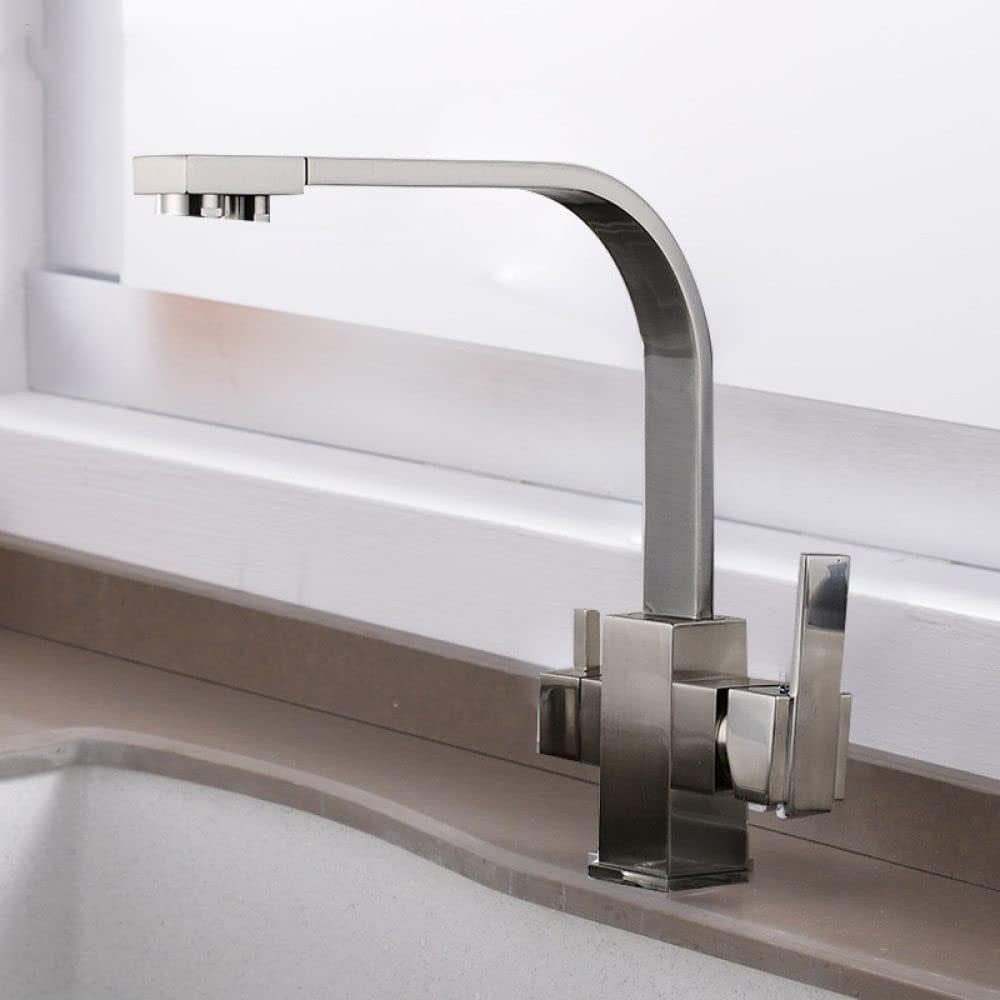 Rubinetto da Cucina con Filtro per Acqua Potabile, Foro Singolo, Nero, Acqua Calda e Fredda, lavelli per Acqua Pura, Miscelatore da Tavolo, Bianco (Nichel Spazzolato)