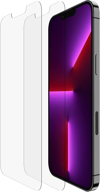Belkin iPhone 14 Plus, iPhone 13 Pro Max 2-Pack Screen Protector TemperedGlass, Easy Application Bubble Free with Included Guide Stickers
