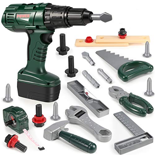 Geyiie Kids Tool Set with Power Toy Drill, Pretend Play Tool Kit