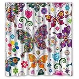 FMSHPON Fashionable Bathroom Collection-Custom Waterproof Seamless Spring Pattern Colorful Butterflies Shower Curtain (66