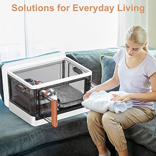 Enutogo Storage Bins With Lids - 34Qt. Plastic Storage Container For Closet Organizer, Collapsible - Stackable Storage Box With Latching Buckles & Double Doors & Wheel For Home, Clear Grey, 1Pack #TOP6