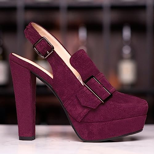 Image of SHODENSE Women Vintage Platform Chunky High Heels Pumps Shoes Round Closed Toe Platform Loafers Ankle Strap Block Heel Slingback Summer Sandals Backless Buckle Loafer Ladies Chic Sexy Party 4-11 M US