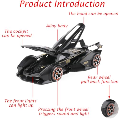 Modelo de coche deportivo Lambo V12 escala 1:22 negro miniatura 2