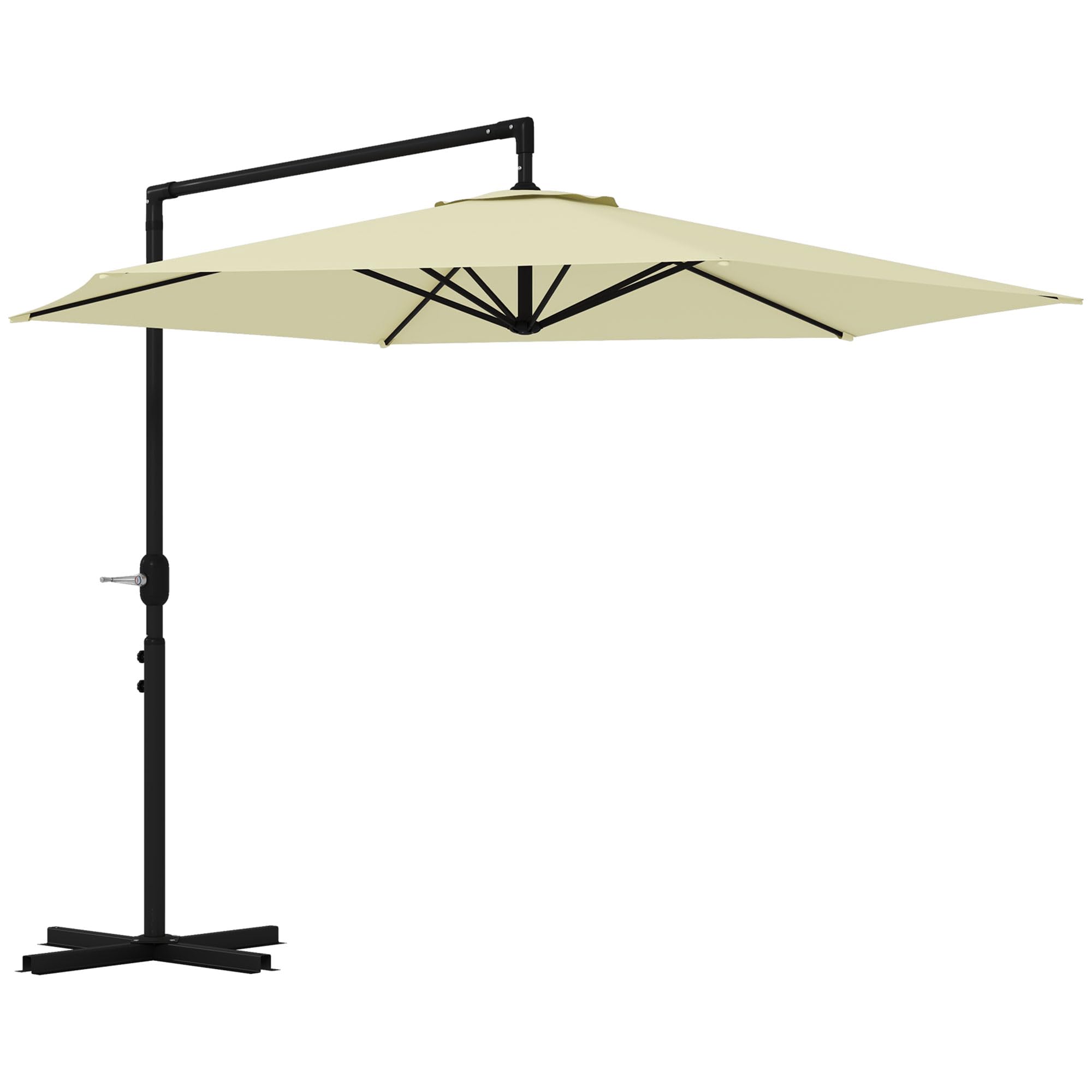 Outsunny 9.5FT Offset Patio Umbrella with Crank, Cross Base and Air Vent, Round Hanging Cantilever Umbrella, Heavy Duty Outdoor Umbrella for Garden, Pool, Backyard, Deck, Beige